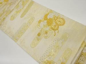 ヱ霞に花車・草花模様織出し全通袋帯